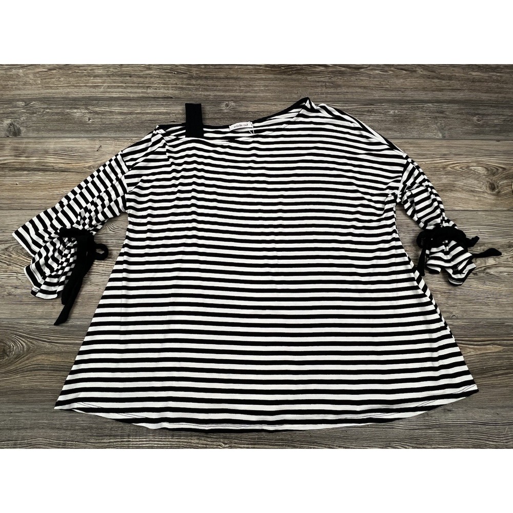 Inside Out Blouse Women's XXL 2XL "Samantha" Stripe Cold Shoulder‎ Sleeve Bows